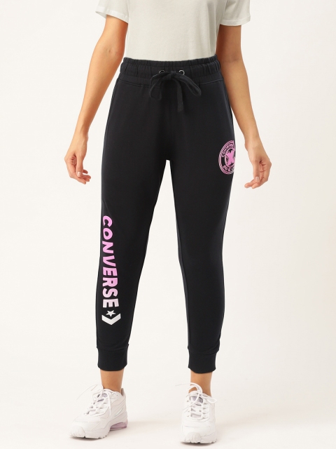 

Converse Women Black Print Detail Pure Cotton Cropped Joggers