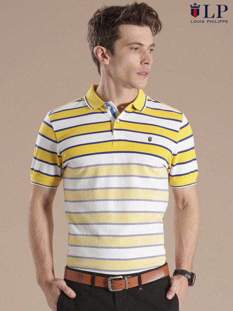 

Louis Philippe Sport Yellow & White Striped Polo T-shirt