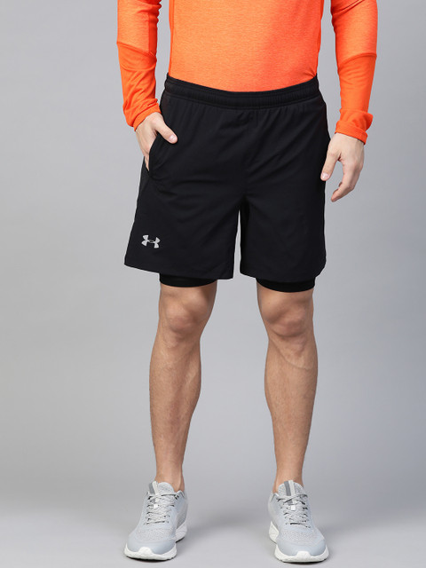 

UNDER ARMOUR Men Black Solid Launch SW 2-in-1 Running Shorts