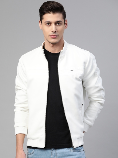 

Park Avenue Men White Slim Fit Solid Bomber Jacket