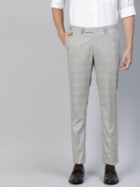 

U.S. Polo Assn. Men Grey & White Slim Fit Checked Smart Casual Trousers