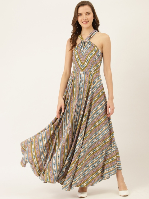 

Label Ritu Kumar Women Purple and Yellow Printed Maxi Dress
