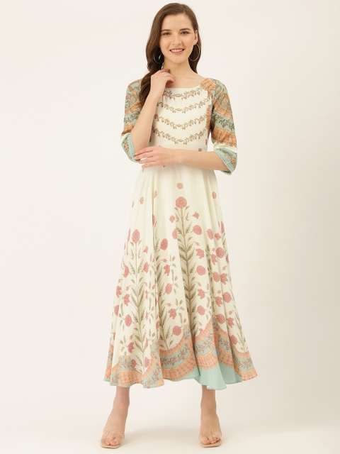 

Label Ritu Kumar Women Off-White and Beige Printed A-Line Dress