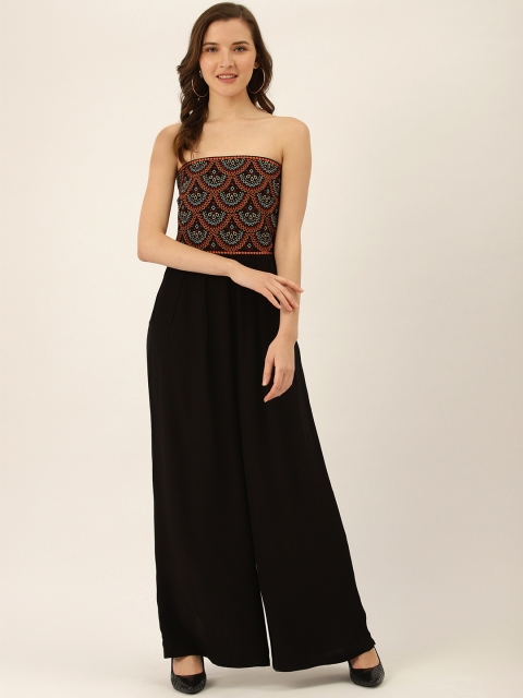 

Label Ritu Kumar Women Black & Rust Brown Embroidered Strapless Basic Jumpsuit