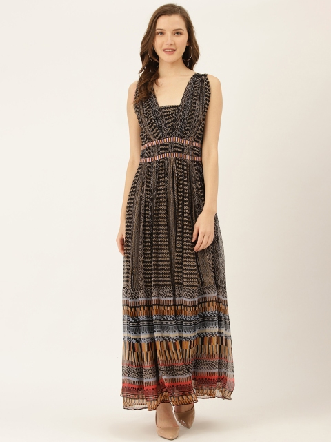 

Label Ritu Kumar Women Black and Beige Printed Maxi Dress