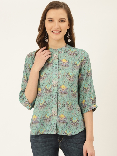 

Label Ritu Kumar Women Blue & Yellow Printed Casual Shirt