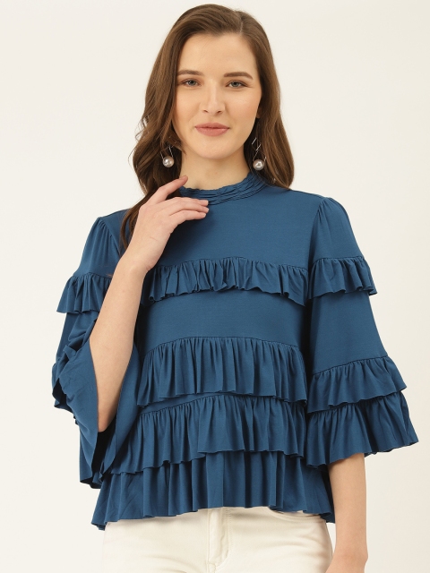 

Label Ritu Kumar Women Teal Blue Solid Top