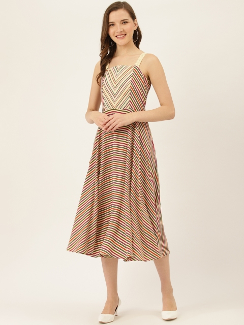 

Label Ritu Kumar Women Cream-Coloured & Red Striped A-Line Dress