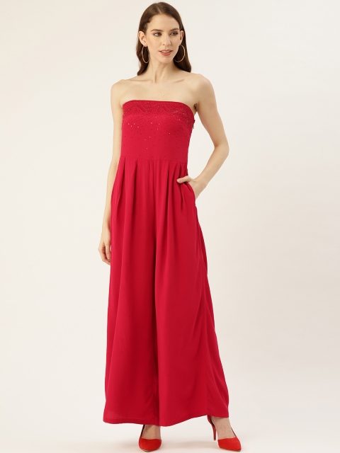 

Label Ritu Kumar Women Red Embellished Detail Strapless Basic Jumpsuit