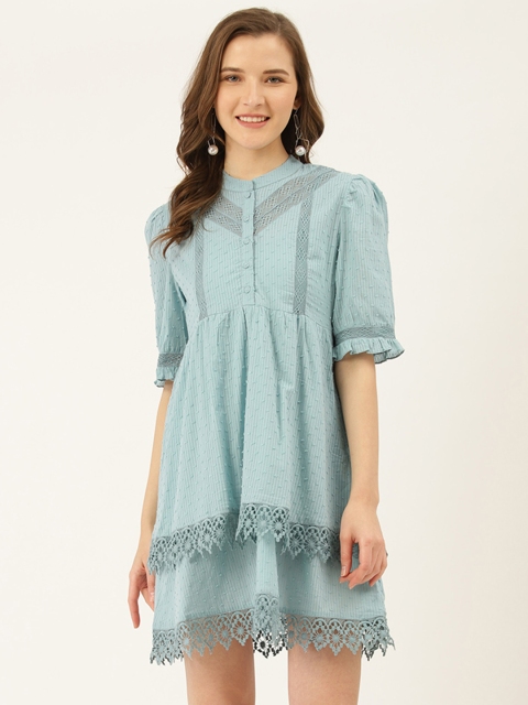 

Label Ritu Kumar Women Blue Embroidered A-Line Dress