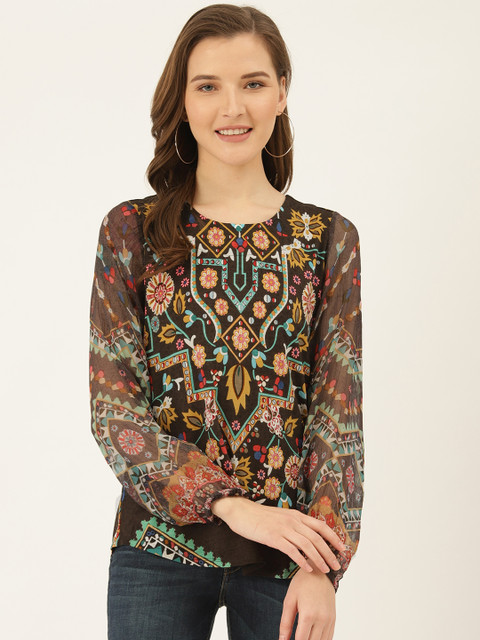 

Label Ritu Kumar Women Black and Yellow Printed Top