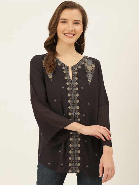 

Label Ritu Kumar Women Charcoal Grey Embroidered Top