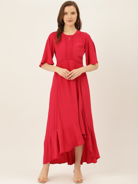 

Label Ritu Kumar Women Red Solid High-Low Maxi Dress