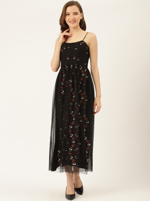 

Label Ritu Kumar Women Black & Red Floral Embroidered Net Maxi Dress