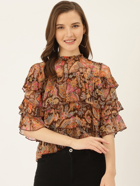 

Label Ritu Kumar Women Brown and Blue Printed Top