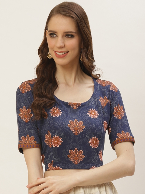 

Ritu Kumar Women Navy Blue & Pink Printed Stitched Blouse