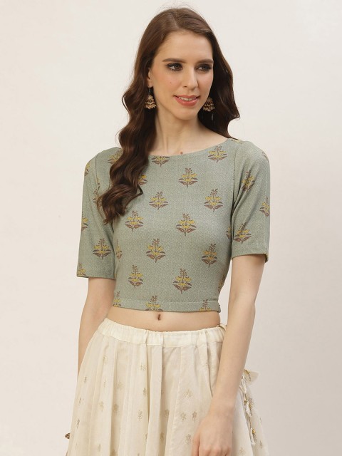 

Ritu Kumar Women Green & Mustard Yellow Printed Stitched Blouse