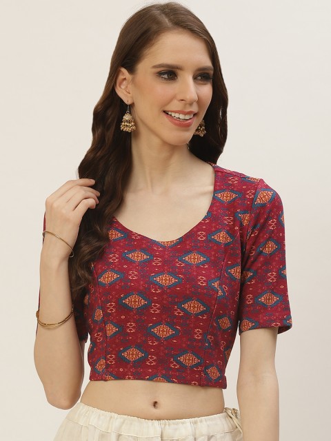

Ritu Kumar Women Magenta & Teal Blue Printed Stitched Blouse