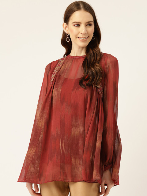 

Ritu Kumar Women Rust Red Printed Kurti with Camisole