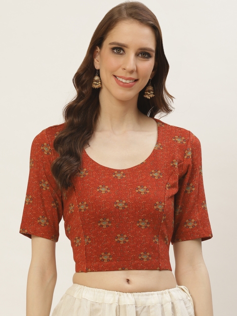 

Ritu Kumar Women Rust Orange & Teal Green Printed Stitched Blouse