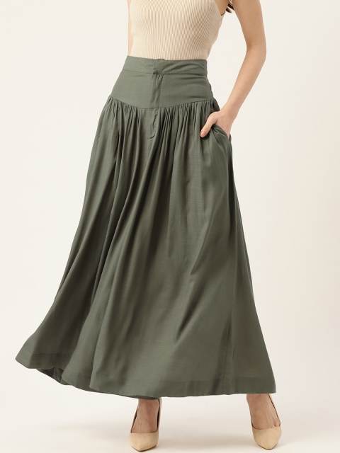 

Ritu Kumar Women Olive Green Solid Flared Palazzos