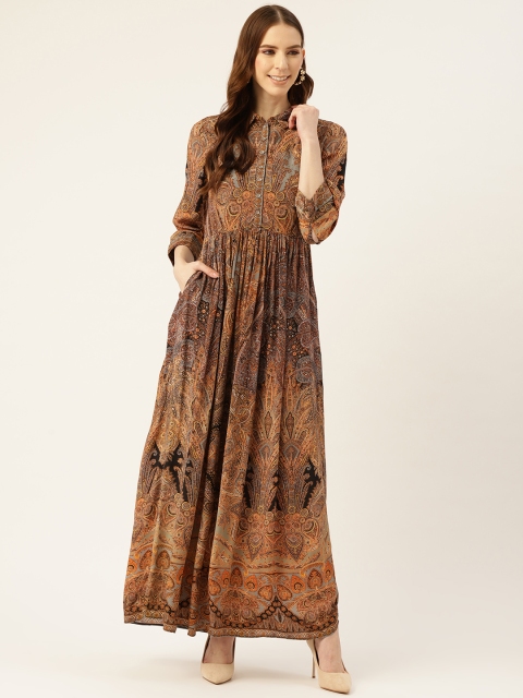 

Ritu Kumar Women Brown & Black Printed Shirt Style Anarkali Kurta
