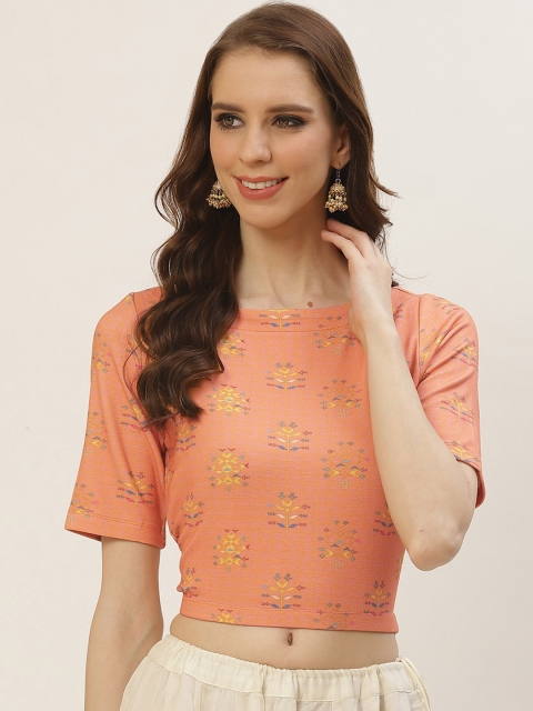 

Ritu Kumar Women Peach-Coloured & Yellow Printed Stitched Blouse