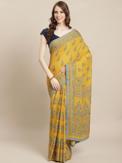 

Ritu Kumar Mustard Yellow & Blue Printed Saree