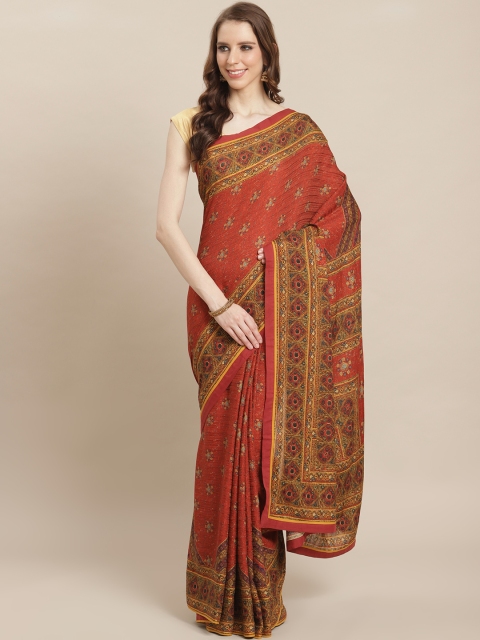 

Ritu Kumar Rust Red & Yellow Printed Saree