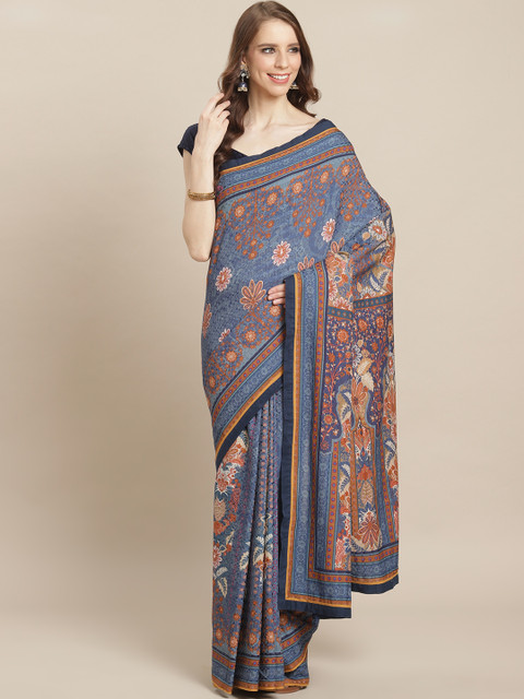 

Ritu Kumar Blue & Mustard Yellow Printed Saree