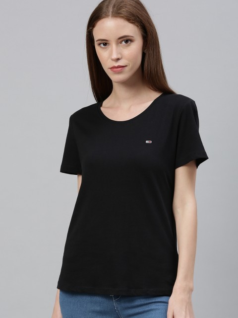 

Tommy Hilfiger Women Black Solid Round Neck T-shirt