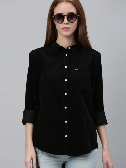 

Tommy Hilfiger Women Black Regular Fit Solid Corduroy Casual Shirt