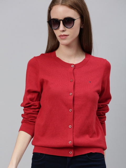 

Tommy Hilfiger Women Red Solid Front-Open Sweater