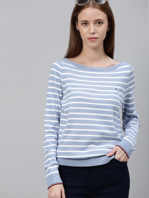 

Tommy Hilfiger Women Blue Striped Pullover Sweater