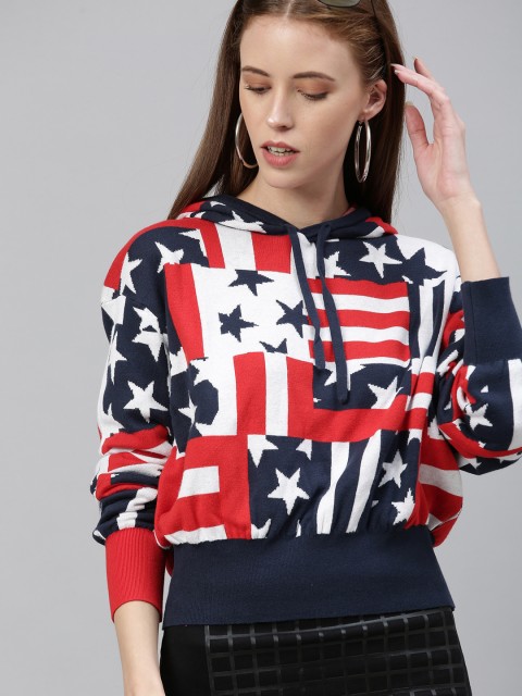 

Tommy Hilfiger Women Red & Navy Blue Printed Pullover Sweater