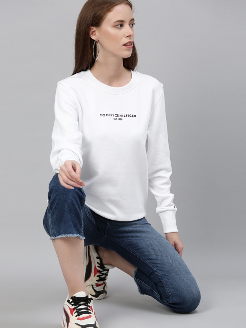 

Tommy Hilfiger Women White Solid Sweatshirt