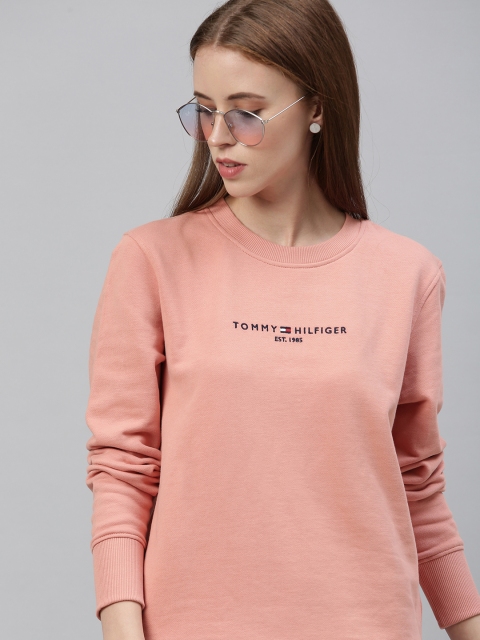 

Tommy Hilfiger Women Peach-Coloured Solid Sweatshirt