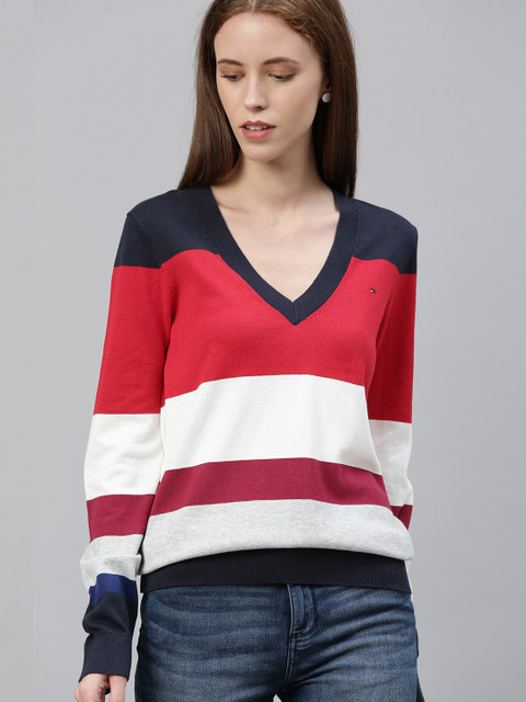 

Tommy Hilfiger Women Red Striped Pullover Sweater