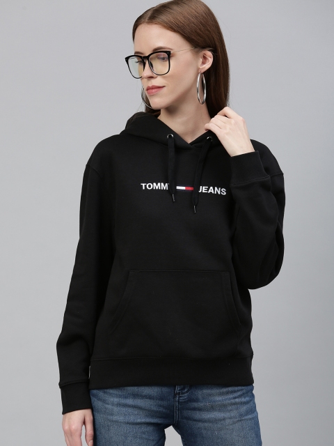 

Tommy Hilfiger Women Black Solid Hooded Sweatshirt