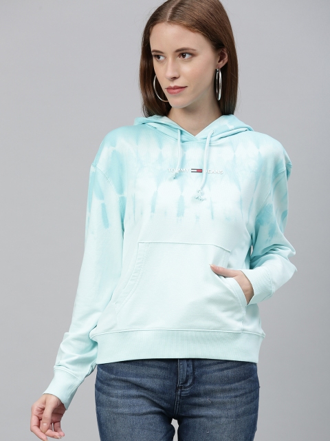 

Tommy Hilfiger Women Blue Printed Hooded Sweatshirt