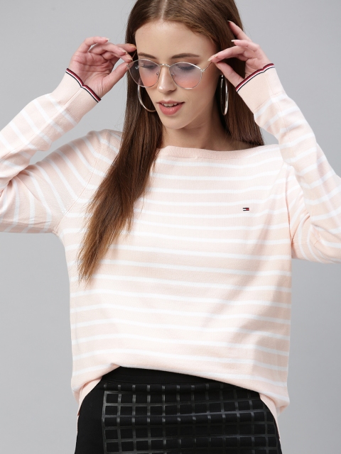 

Tommy Hilfiger Women Pink & White Striped Pullover Sweater