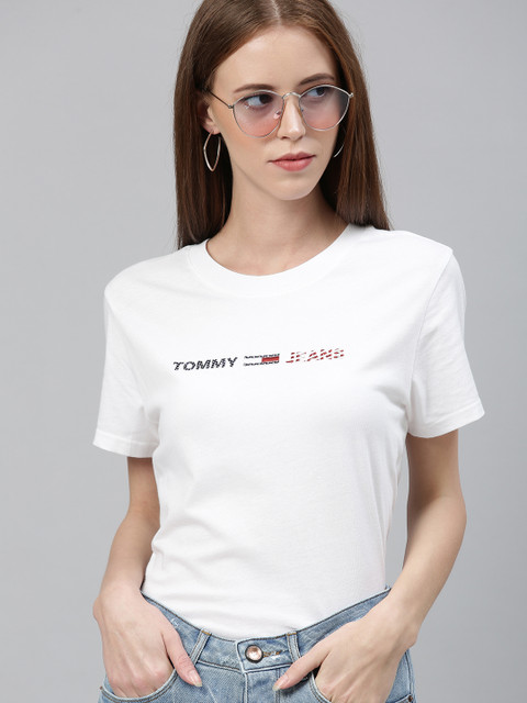 

Tommy Hilfiger Women White Printed Round Neck T-shirt