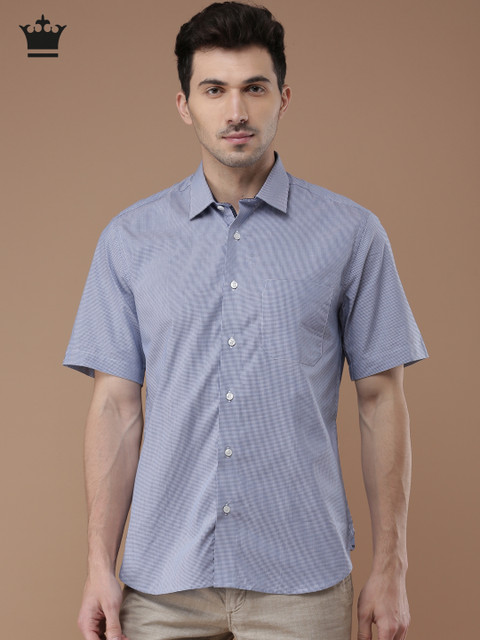 

Louis Philippe Navy & White Checked Milano Fit Smart Casual Shirt, Navy blue