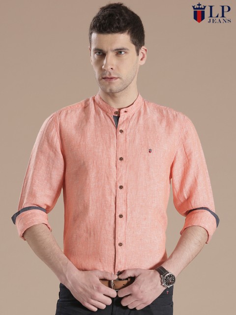 

Louis Philippe Jeans Coral Orange Linen Casual Shirt