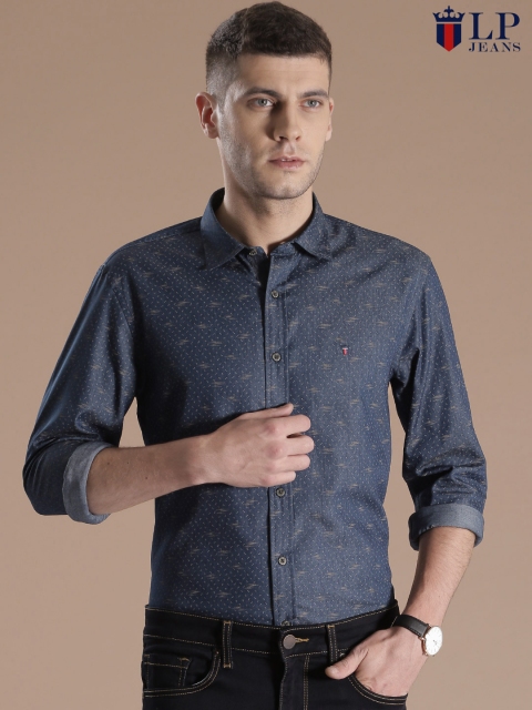 

Louis Philippe Jeans Navy Printed Slim Casual Shirt, Navy blue