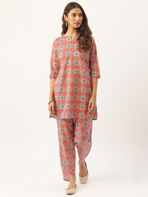 

Aayna Women Orange & Blue Printed Kurti with Trousers