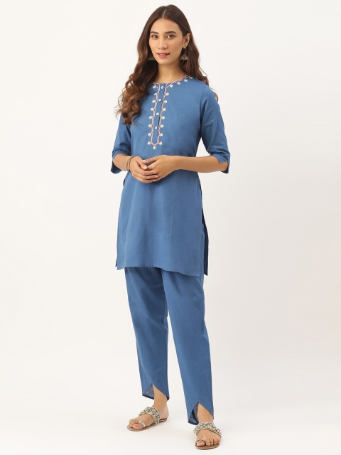 

Aayna Women Blue & White Yoke Design Kurti with Trousers