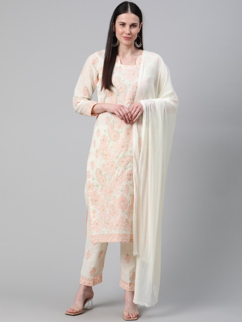 

ADA Cream-Coloured Pure Cotton Embroidered Lucknowi Chikankari Unstitched Dress Material