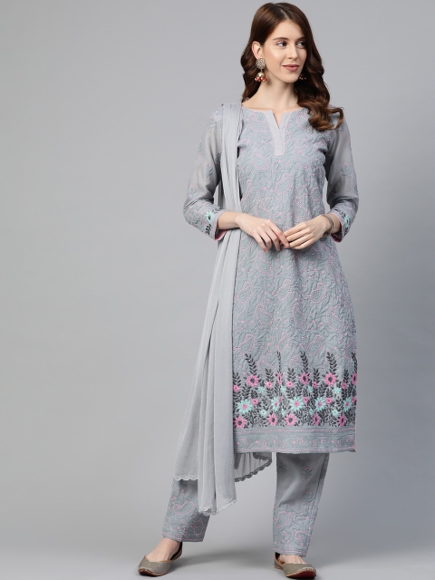 

ADA Grey Chikankari Hand Embroidered Unstitched Dress Material