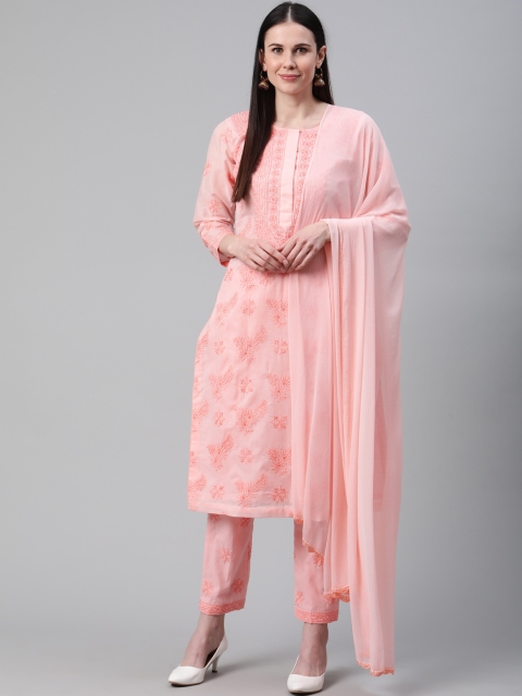 

ADA Women Pink Hand Embroidered Chikankari Unstitched Dress Material